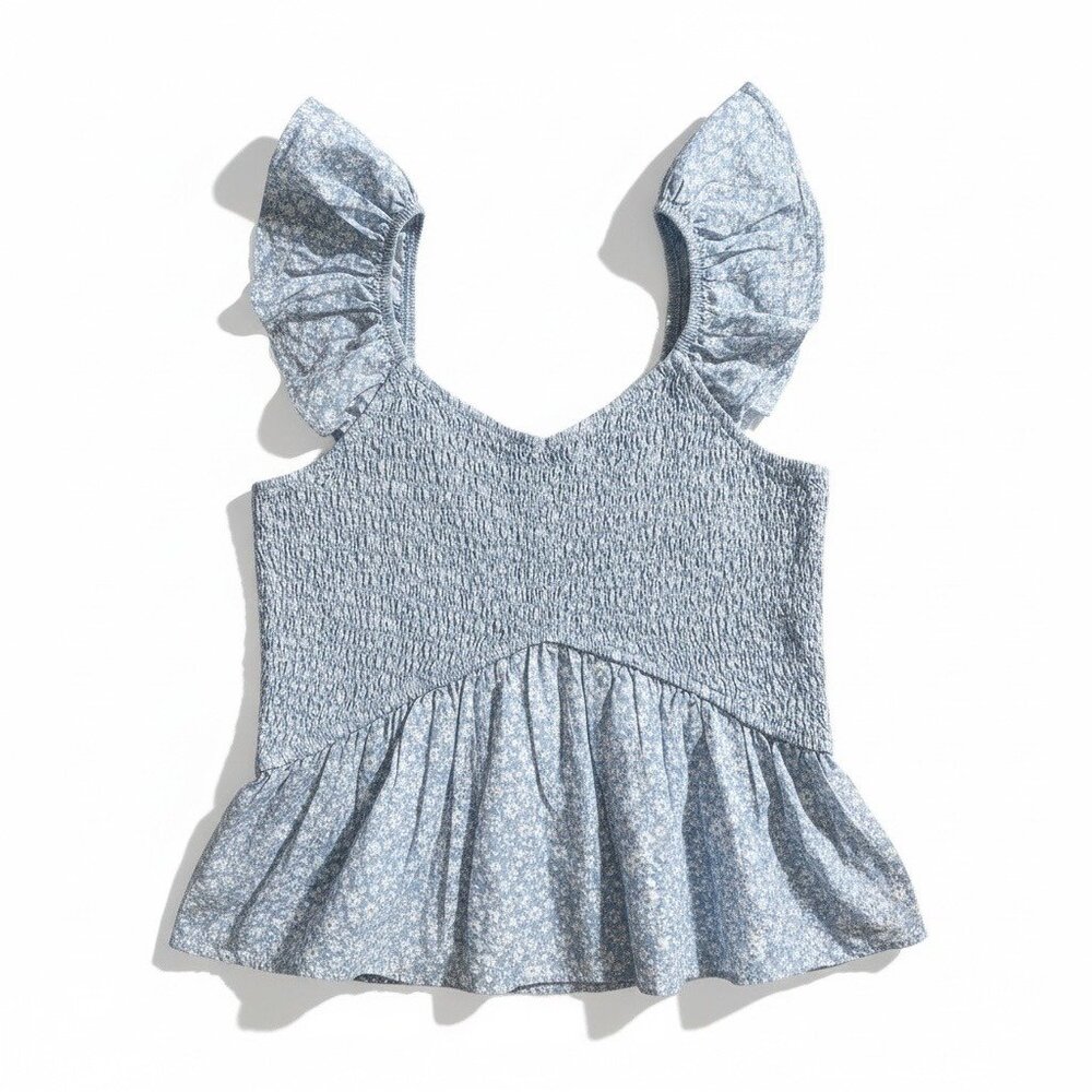 Art Class Little Girls Blue Ruffle Smocked Tank Top Peplum Hem Large (10-12) - Picture 4 of 8